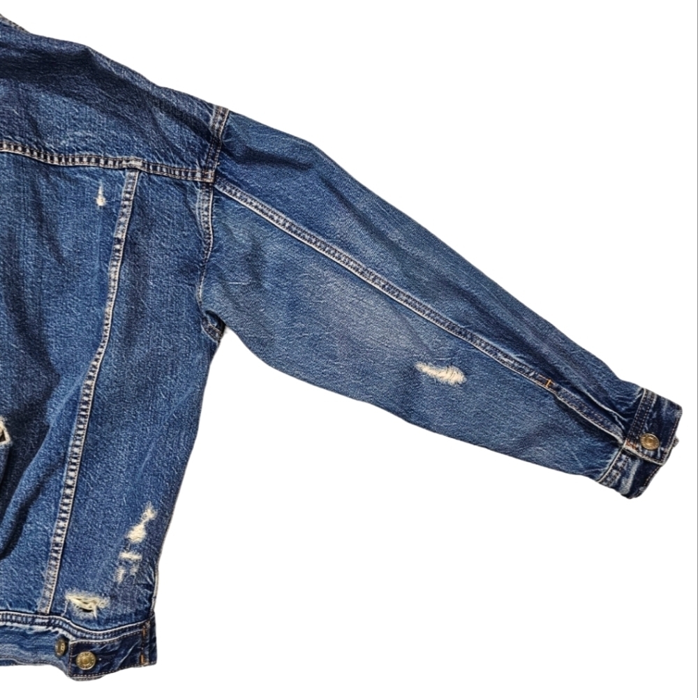 American Eagle Distressed Men's Jean Jacket Size Small Blue - Picture 3 of 7